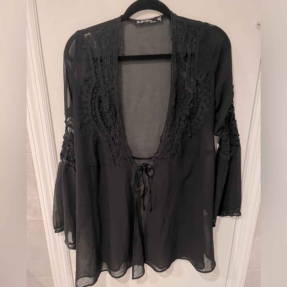 For Love And Lemons - size M cover up / robe / lingerie Black Lace